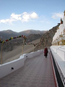 Monk perambulating stupas at Thiksey Monastery