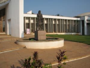 Statue of Sri Aurobindo in front of Savitri Bhavan