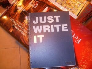 "Just Write It" notebook - Camp NaNoWriMo experience