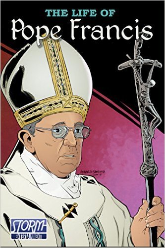 Book cover cartoon of Pope Francis