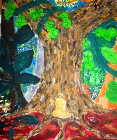 PLUNGING BACK INTO ART: Reflections on Jung and the creative process in 5 new works 21 Painting of naked meditator under tree - Plunging back into art
