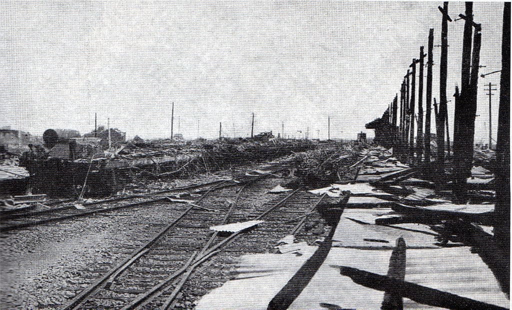 flattened Rygoyuko station after great Kanto Earthquake
