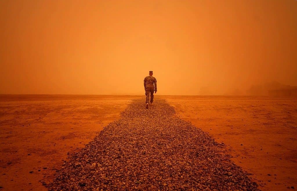 soldier in a dust storm
