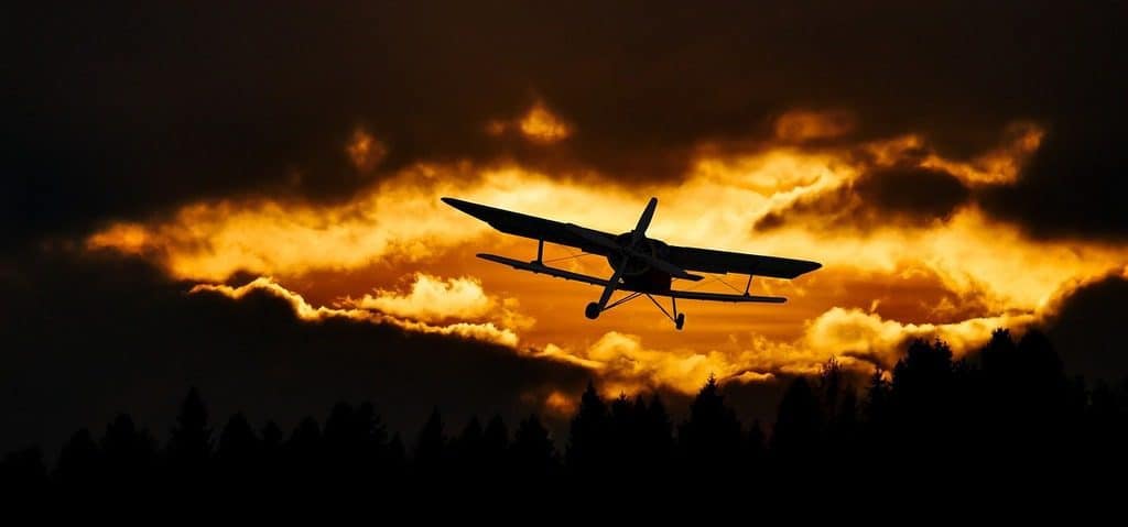 Airplane at sunset