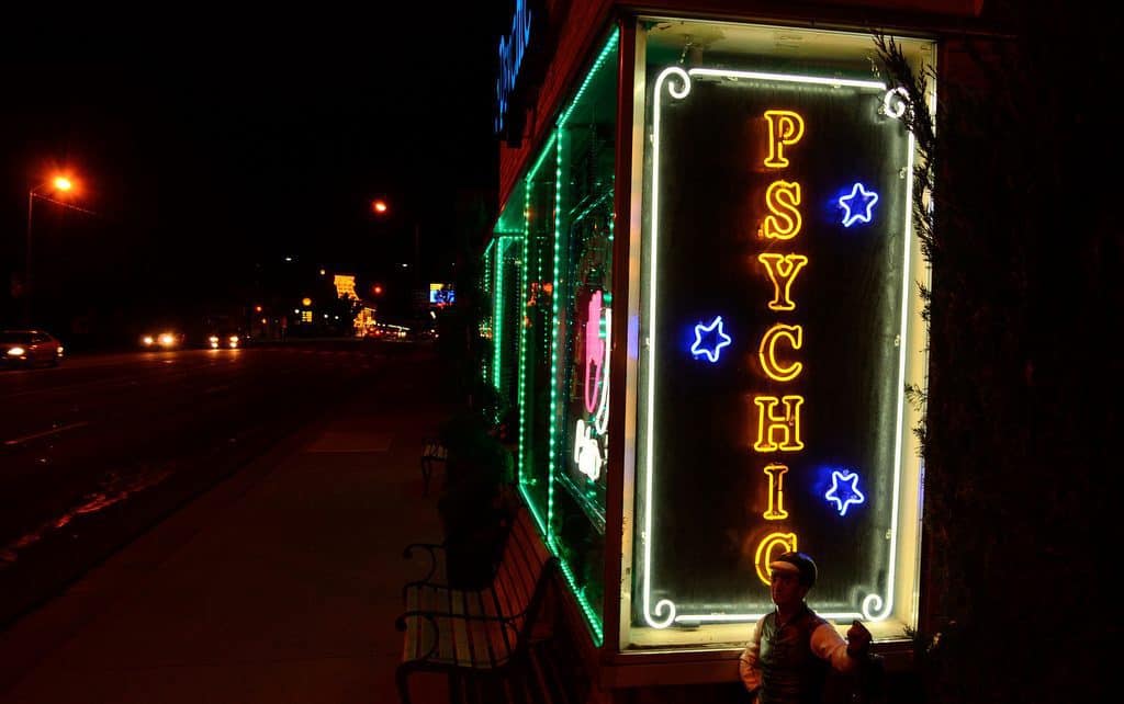 Store with psychic in lights