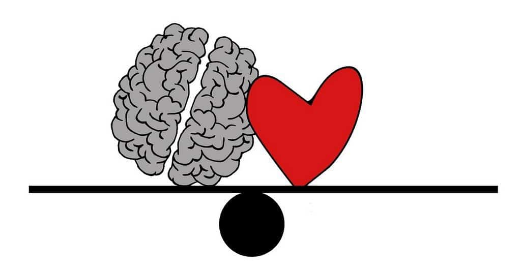 heart and brain on a balance