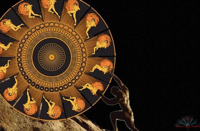 Sisyphys pushing wheel