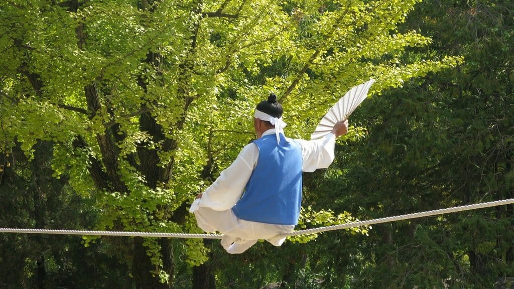 Korean dancer on tightrope