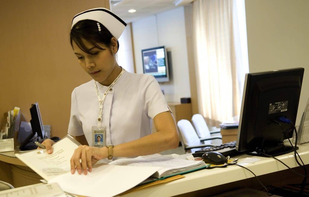 nurse at hospital reception