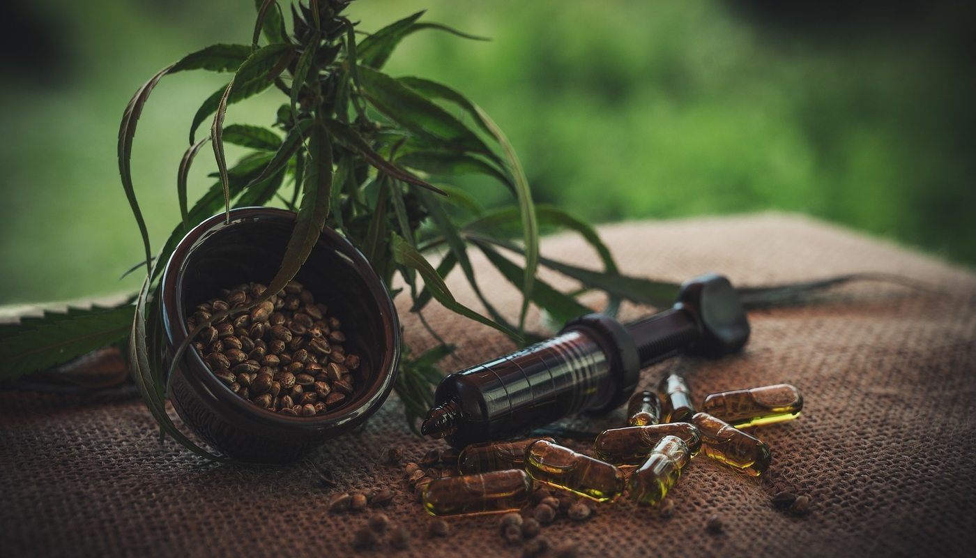 Cannabis plant, capsules and syringe